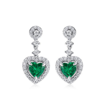 Drop earrings featuring lab-grown emeralds in silver